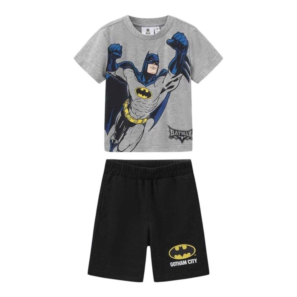 Batman Childrens/Kids Back Print Shorts & Top Set / Gray/Black